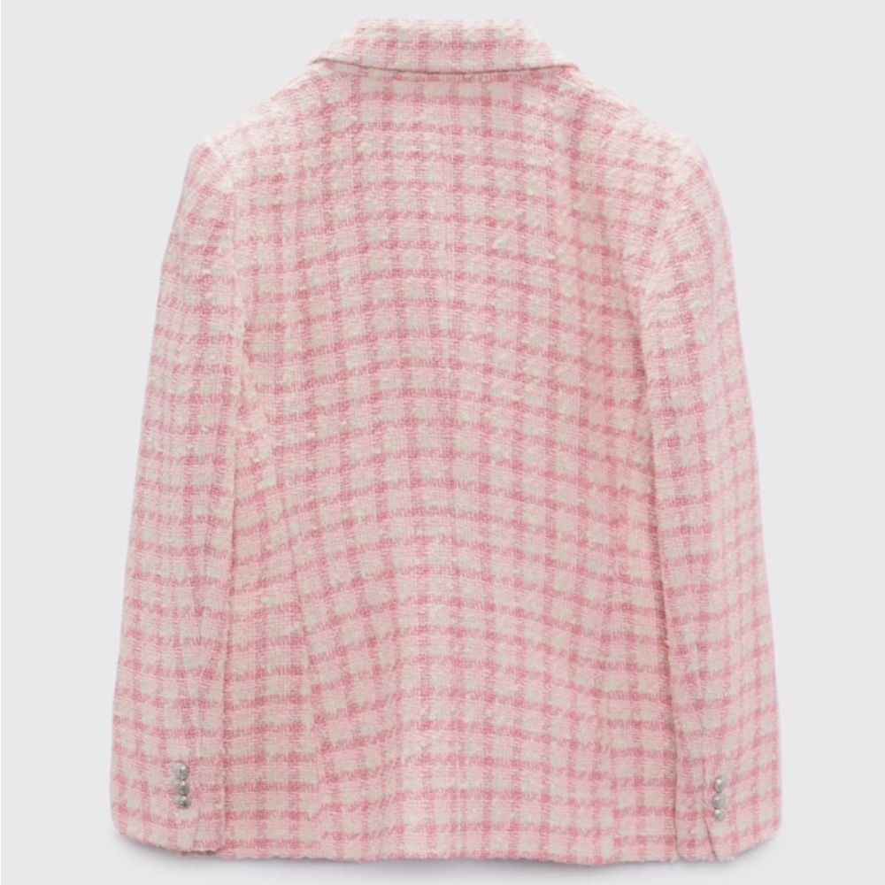 Pink Check Tweed Double-Breasted Blazer - Picture 2 of 9